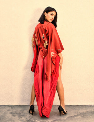 Red Geisha Tail Coat Kimono