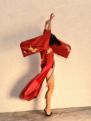 Red Geisha Tail Coat Kimono